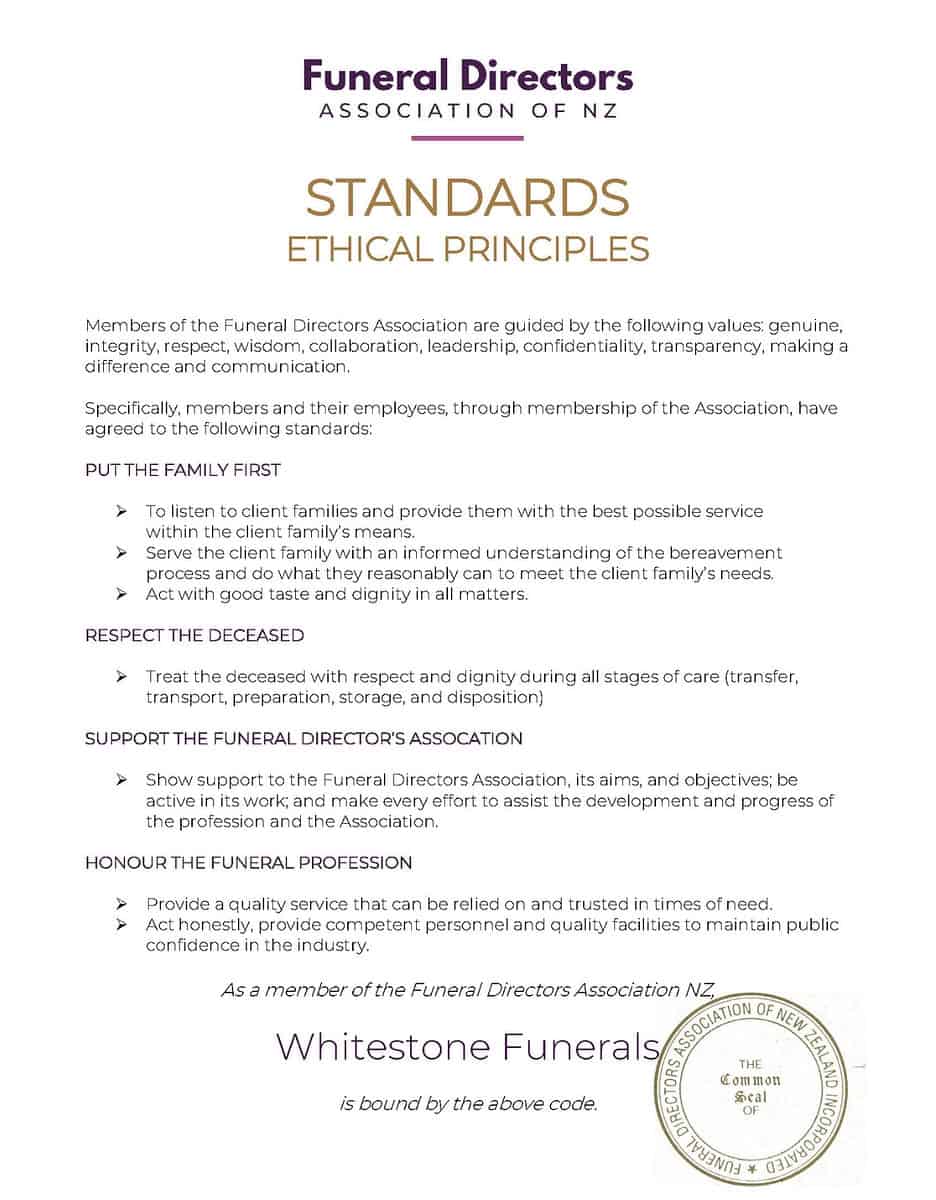 Standards Ethical Principles Whitestone Funerals